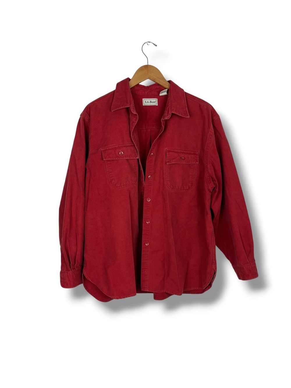 VTG LL Bean Chamois Shirt Red XL Cotton Red Camp Shacket Womens Flannel Heavy - Picture 2 of 10